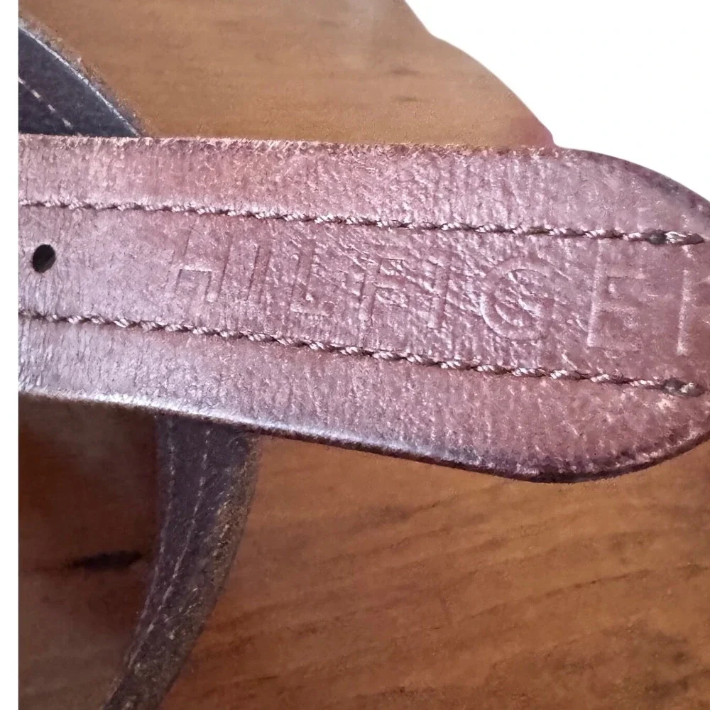 Tommy Hilfiger Mens Leather‎ Belt Buckle Engraved Logo 42-44 Vintage 90's Grunge